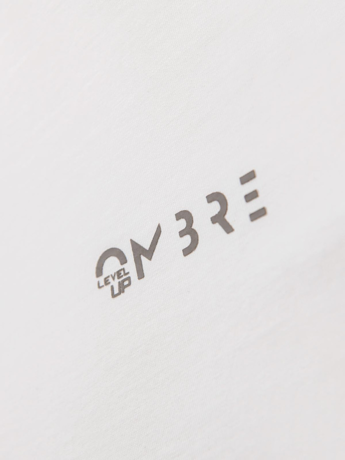 Pánske bavlnené tričko s dlhým rukávom a lemovaním a potlačou na hrudi - broken white V3 OM-LSCL-0127