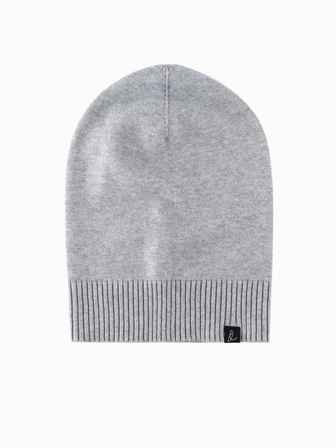 Men's winter cotton knit beanie hat - grey melange V5 OM-ACWH-0124