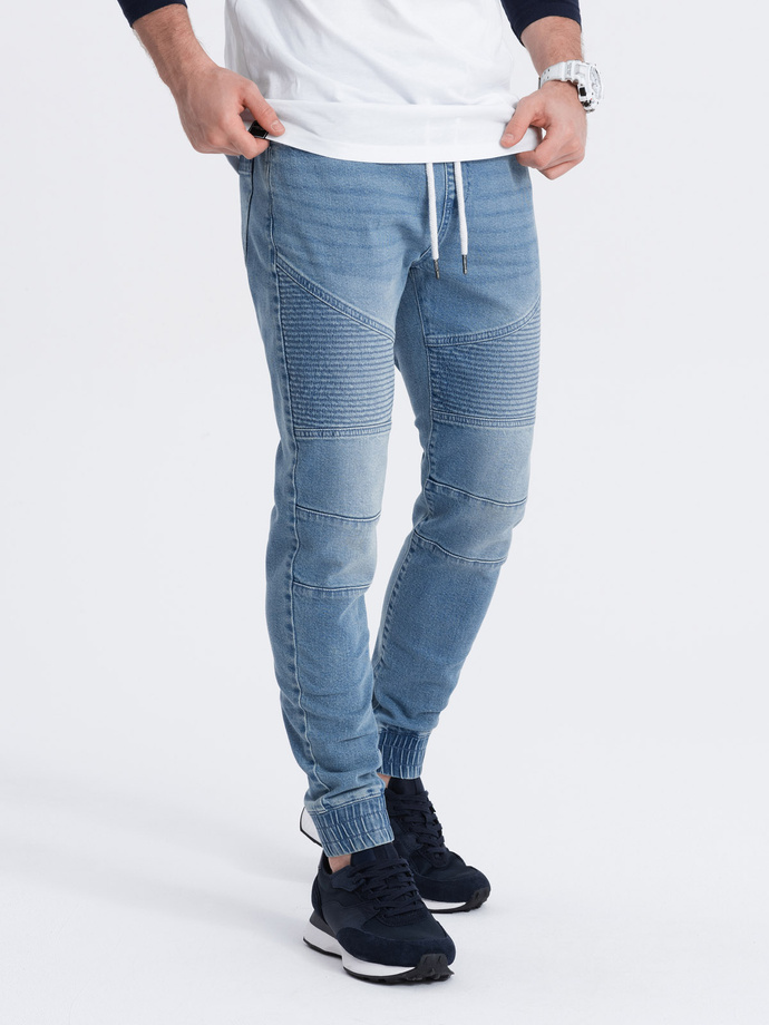 Pantaloni de jogger din denim pentru bărbați cu cusături - albastru V2 OM-PADJ-0113
