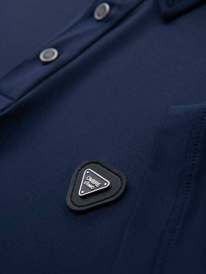 Stylish men's stretch fabric polo shirt - navy blue V3 OM-POSS-0150
