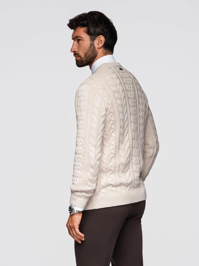 Elegant men's sweater with interesting weave - ecru V1 OM-SWSW-0173