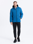 Men's quilted jacket with satin finish - intense blue V6 OM-JALP-0121