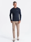 Men's signature elastane longsleeve with round neckline - navy blue V2 OM-LSCL-0102