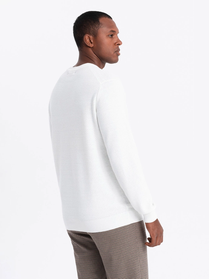 Men's RELAXED FIT knit sweater in diamond weave - broken white V1 OM-SWSW-0110