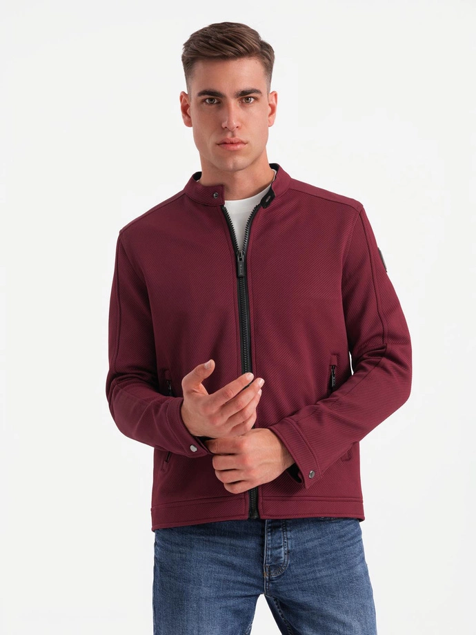 Men's structured fabric biker jacket - maroon V2 C642