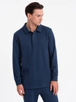 Men's tracksuit set sweatshirt with polo collar + pants - navy blue V5 Z71