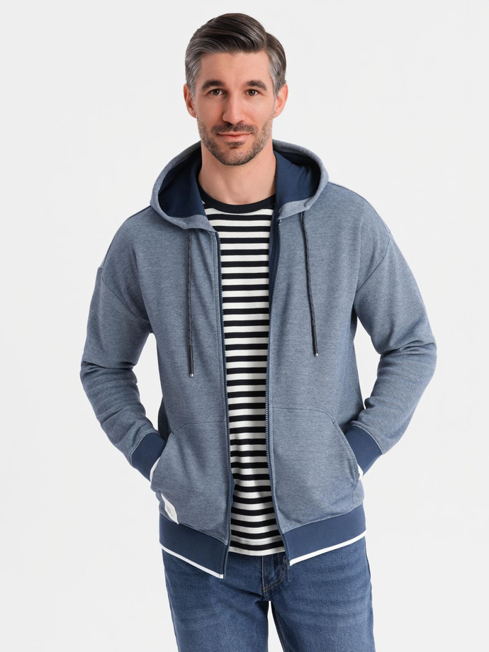 Men's soft-textured hooded sweatshirt - navy blue V2 OM-SSZP-0191