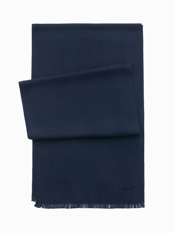 Monochrome men's scarf with tassels - navy blue V2 OM-ACSF-0116