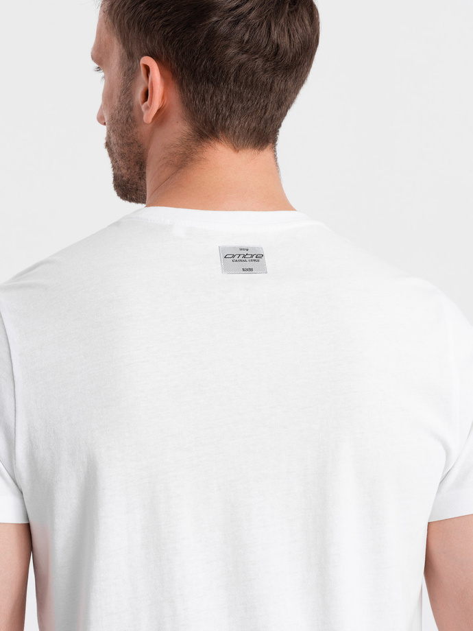 Men's cotton t-shirt with geometric print and logo - white V1 OM-TSPT-0141