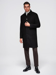 Men's long single-breasted coat with collar and undercoat - black V1 OM-COWC-0106