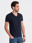 BASIC men's classic cotton T-shirt with a crew neckline - navy blue V2 OM-TSBS-0145