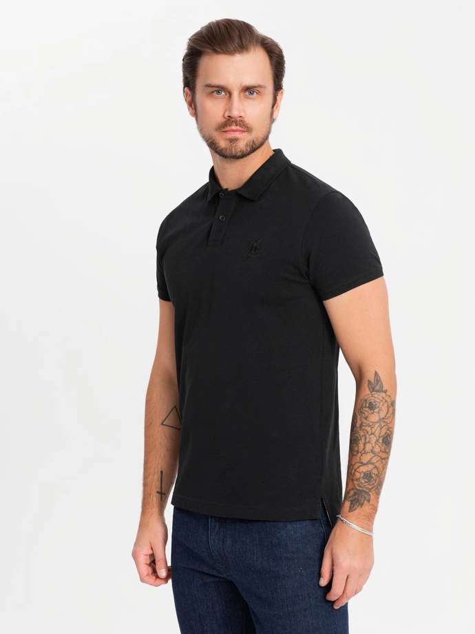 Set tricou polo din bumbac pentru bărbați BASIC - negru/gri melange/alb V2 OM-POBS-0133