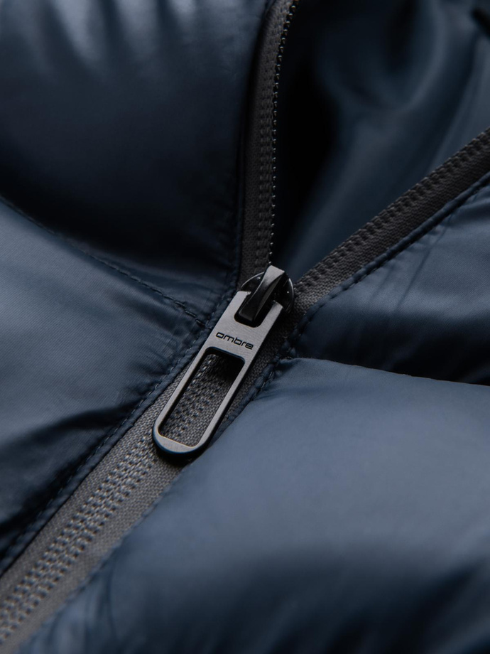 Vyriška dygsniuota kombinuota striukė su aukšta apykakle - tamsiai mėlyna V2 OM-JALP-0172