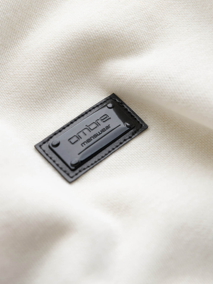 Men's non-stretch sweatshirt with metal pin - cream V2 OM-SSNZ-0136