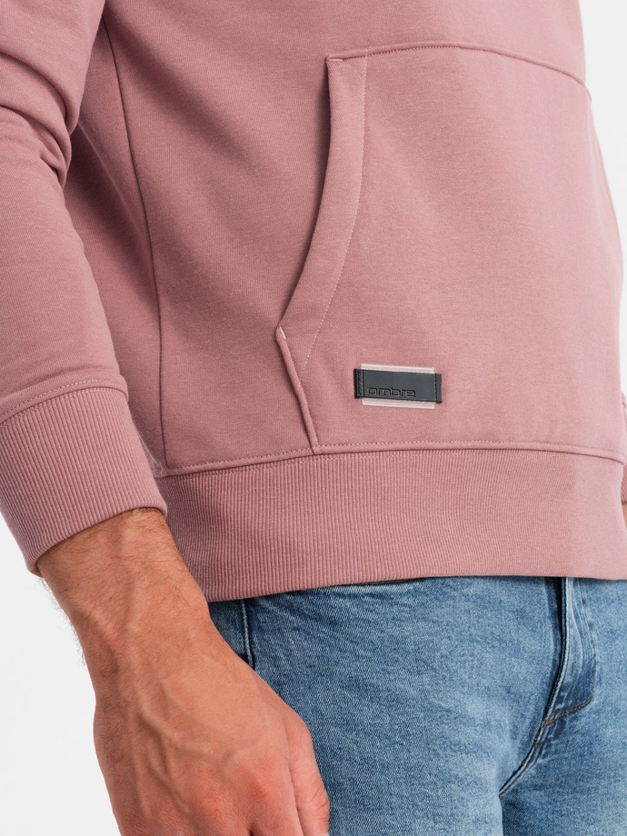 Vyriški BASIC medvilniniai "kengūra" marškinėliai su gobtuvu - tamsiai rožinės spalvos V4 OM-SSBN-0161