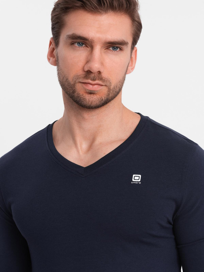 Vyriškų SLIM FIT ilgų rankovių rinkinys su V formos iškirpte ir logotipu, 2 vnt. - tamsiai mėlynas ir juodas mišinys V3 Z103