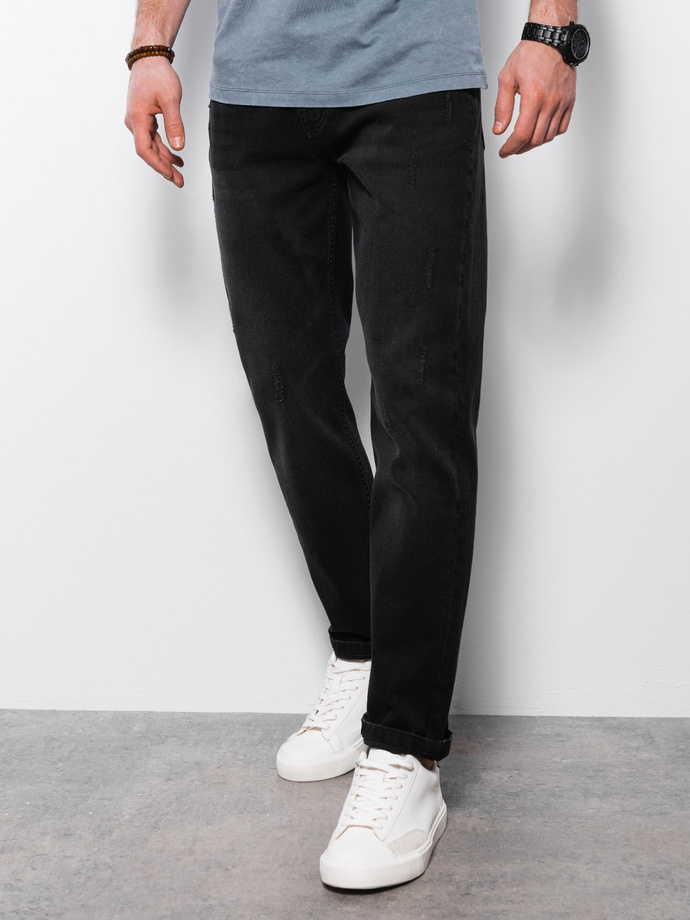 Pantaloni de bărbați din denim cu frecare REGULAR FIT - negru V2 OM-PADP-0102