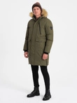 Alaskan men's winter jacket with detachable fur from the hood - dark olive green V3 OM-JALJ-0148