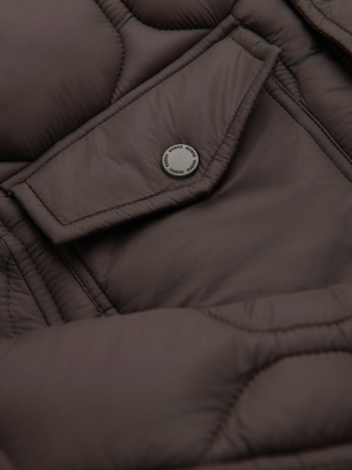 Jachetă bărbătească matlasată în croială cămașă - kaki V3 OM-JALP-0215