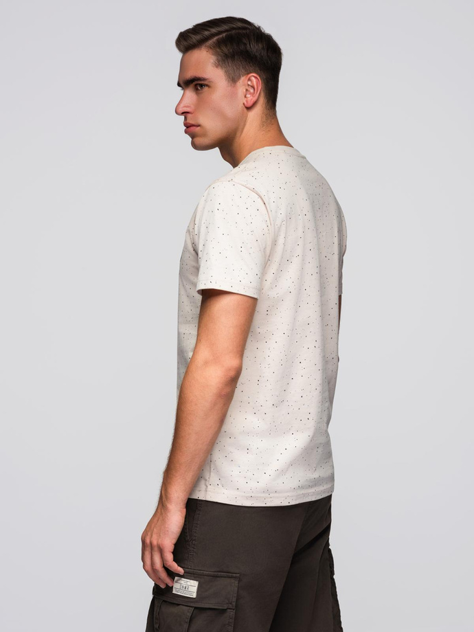 Men's printed cotton t-shirt with round neckline - beige V2 OM-TSFP-0186