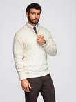 Men's plaid sweater with turtleneck zipper - cream V1 OM-SWZS-0138
