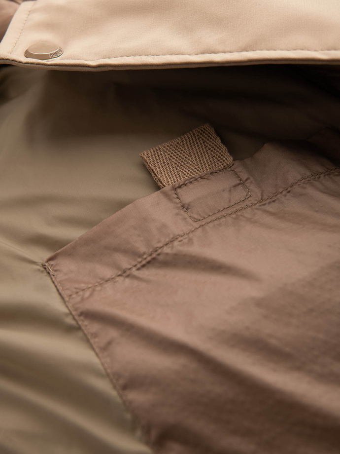 Vyriška ilga dygsniuota striukė su didelėmis kišenėmis - smėlio spalvos V2 OM-JALJ-0165