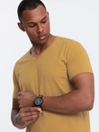 Tricou clasic din bumbac pentru bărbați BASIC cu decolteu tip echipaj - muștar V8 OM-TSBS-0145