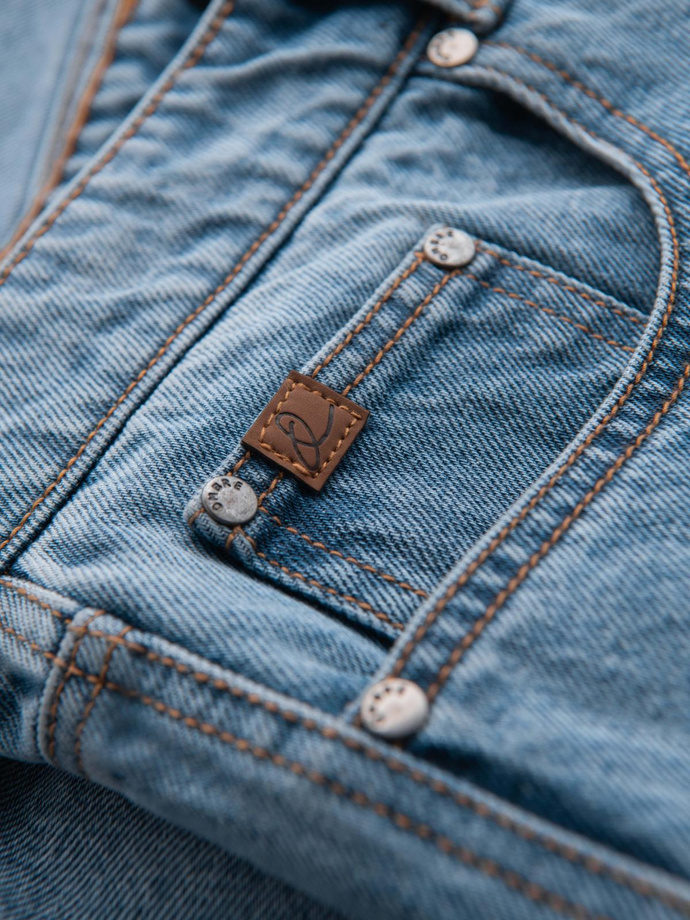 Men's short denim shorts with rips and holes - light blue V2 OM-SRDS-0157