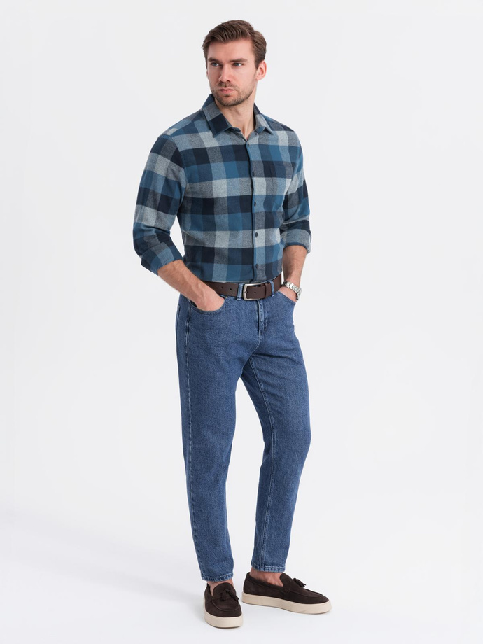Men's plaid flannel shirt - blue V4 OM-SHCS-0150