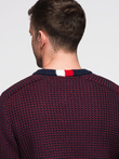 Men's contrast weave sweater with round neckline - maroon V1 OM-SWSW-0122