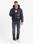 Men's warm puffer jacket with welts - black V1 OM-JAHP-0207