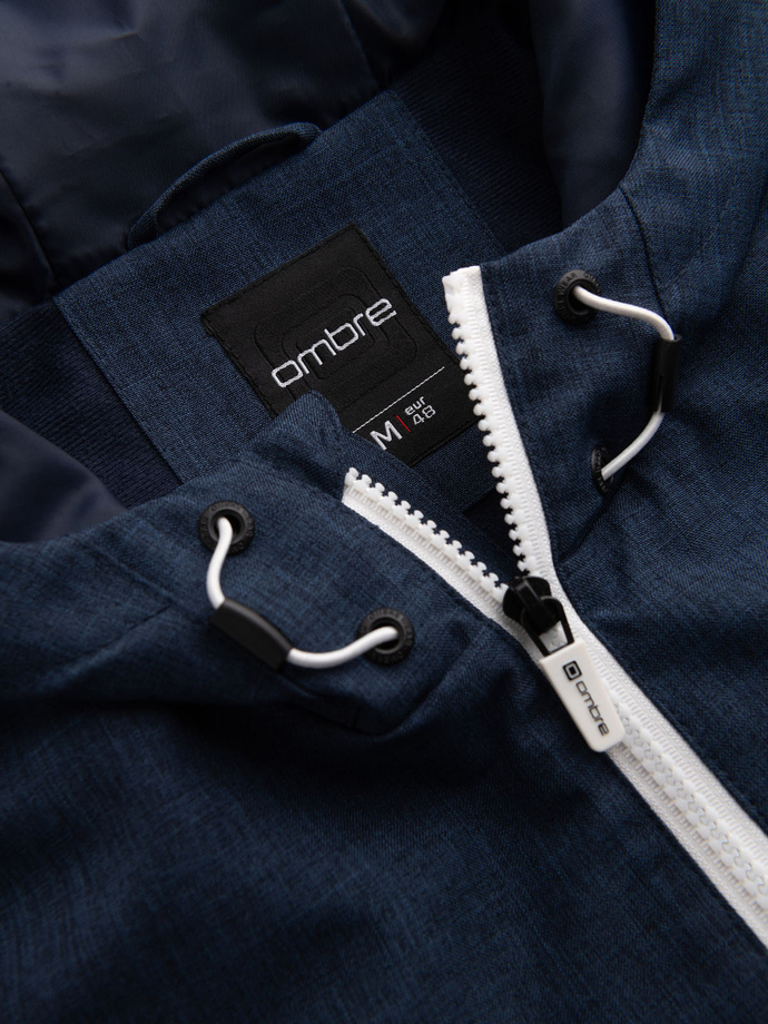 Pánska ľahká športová bunda s fleecovou podšívkou - tmavomodrá V2 OM-JANP-0136