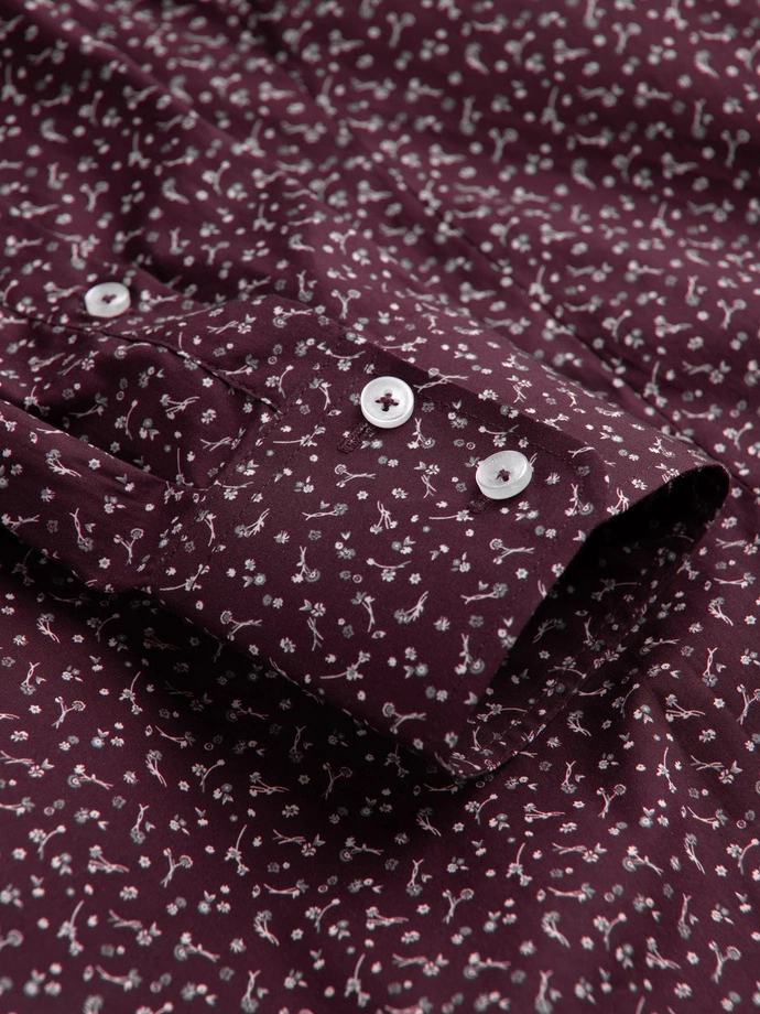 Pánská bavlněná vzorovaná košile SLIM FIT - vínová V5 OM-SHCS-0151