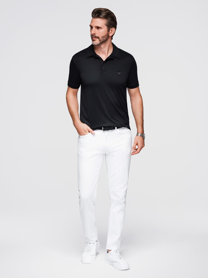 Tricou polo elegant pentru bărbați din material elastic - negru V1 OM-POSS-0150