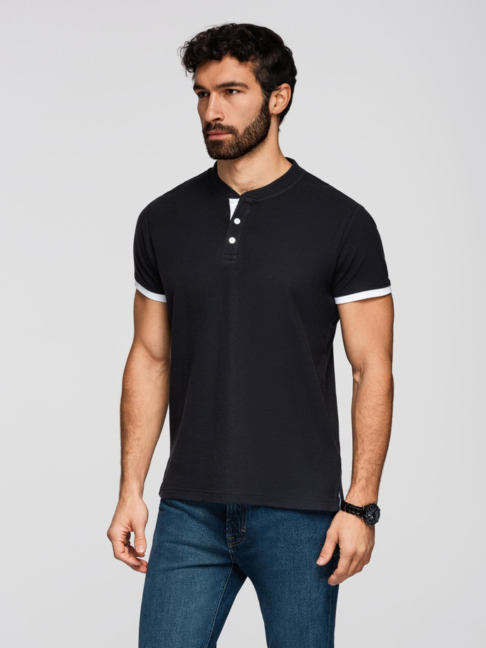 Tricou polo fără guler pentru bărbați - negru V8 OM-TSCT-0156