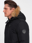 Aliaskos vyriška žieminė striukė su nuimamu kailiu nuo gobtuvo - juoda V2 OM-JALJ-0148