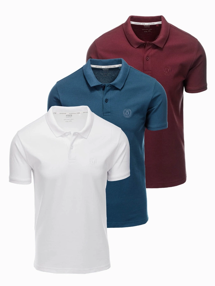 BASIC men's cotton polo t-shirt set - white/maroon/dark blue V4 OM-POBS-0133