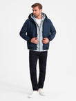 Men's lightweight jacket with hood and mesh lining - navy blue V1 OM-JANP-0149