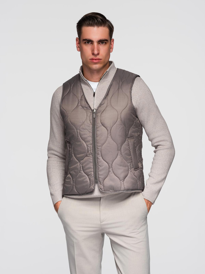 Men's minimalist coat with detachable vest - ash V6 OM-COLC-0139