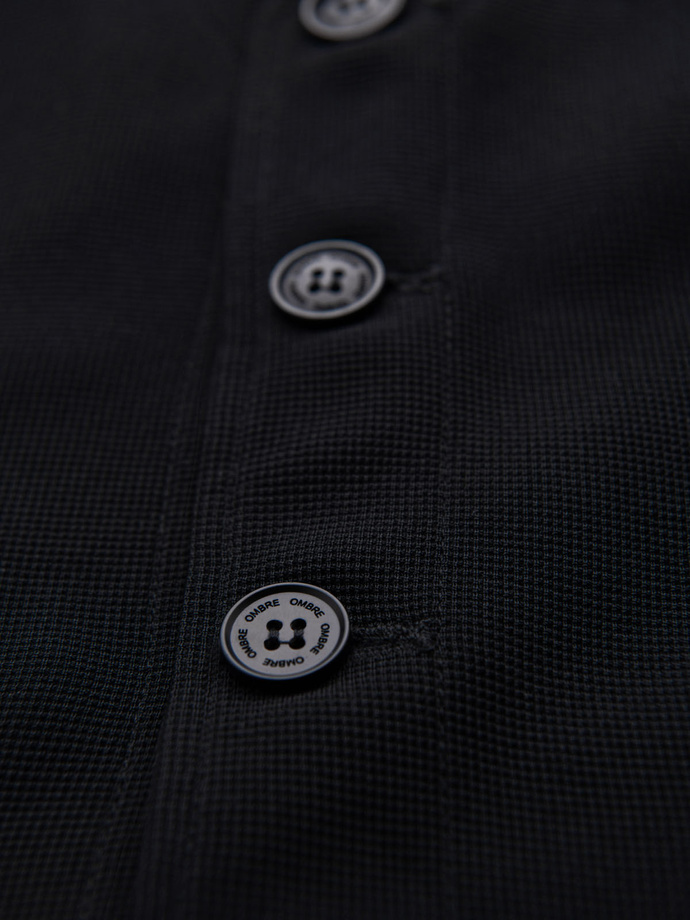 Fitted structured men's vest with patch pockets - black V1 OM-BLZV-0146