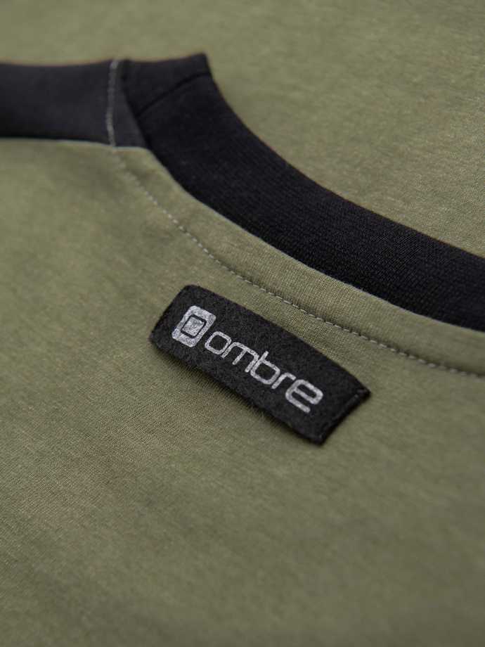 Tricou pentru bărbați cu dungi contrastante - măsline V4 OM-TSCT-0115