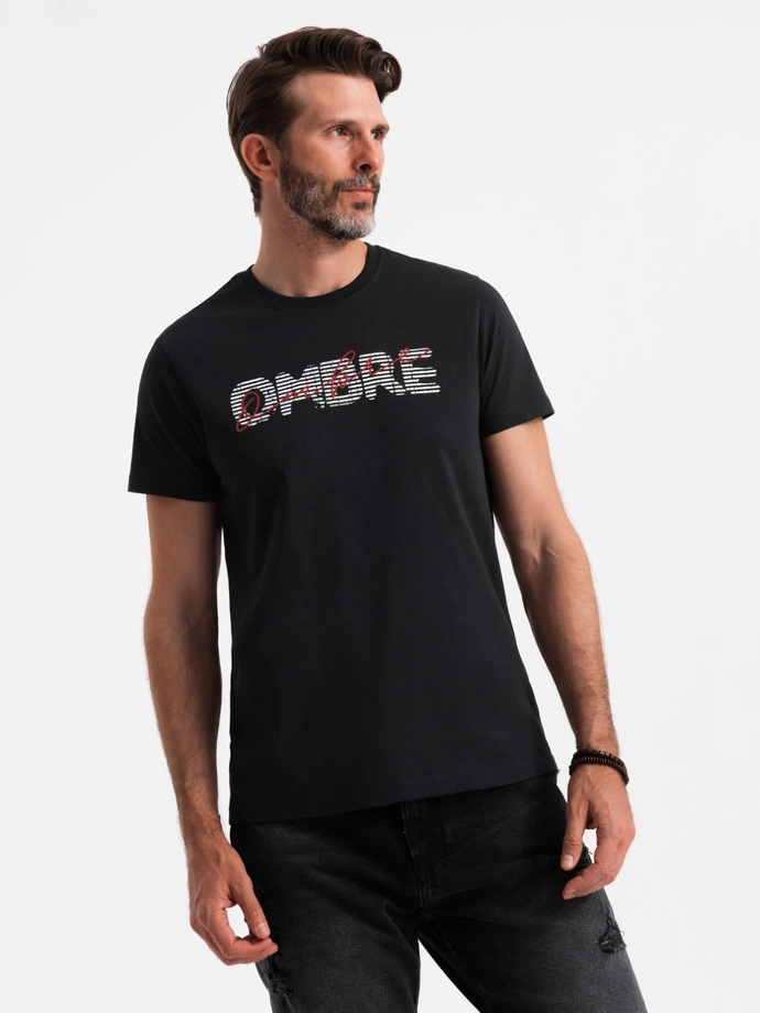 Men's cotton t-shirt with double printed logo - black V2 OM-TSPT-0211
