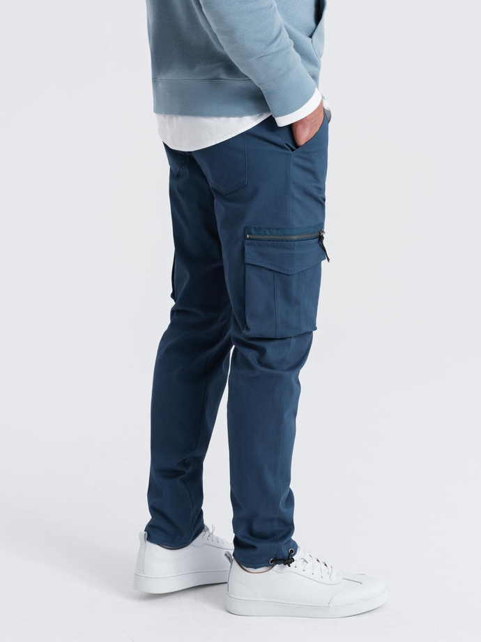 Men's cargo pants STRAIGHT LEG with triangle pins on pocket - dark blue V4 OM-PACG-0196