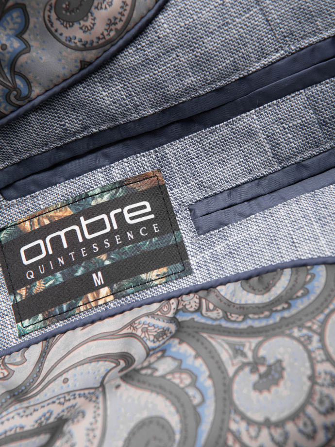 Pánske sako REGULAR strihu s ľanom - svetlomodré V3 OM-BLZB-0128