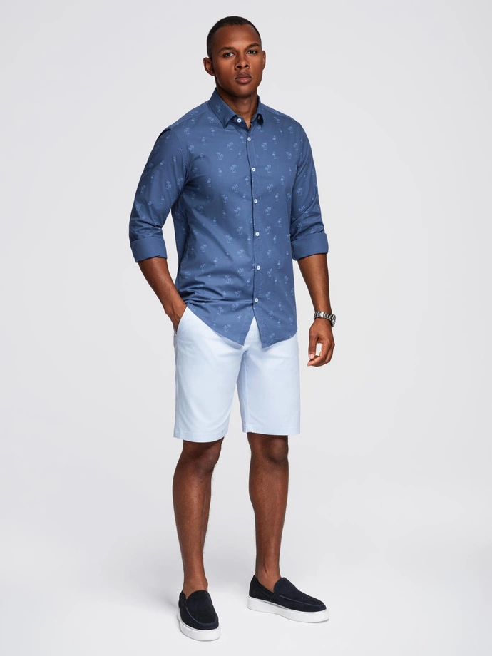 Klasická pánská bavlněná košile SLIM FIT s palmami - tmavě modrá V5 OM-SHCS-0156