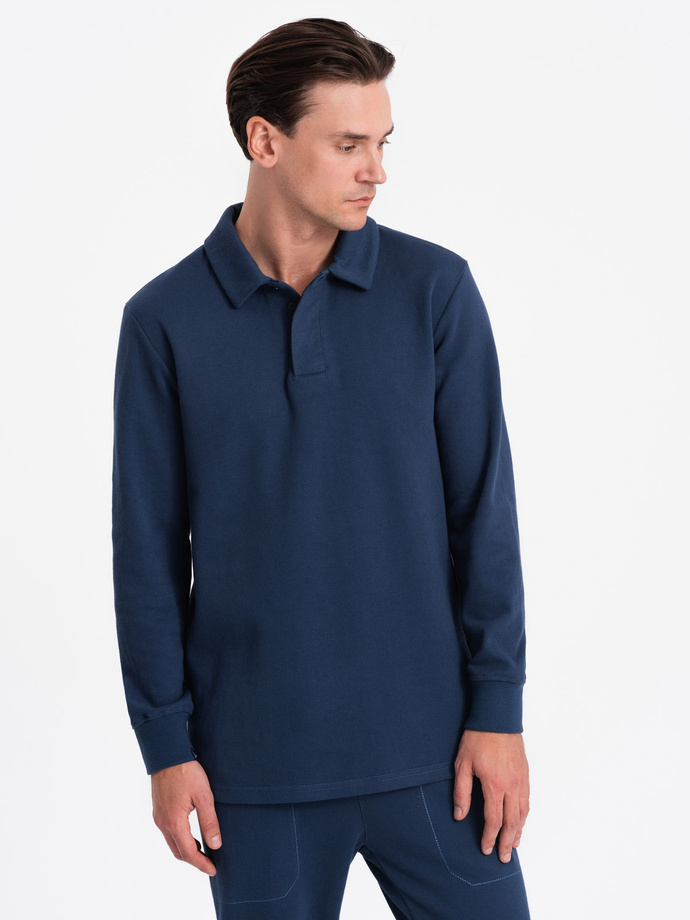 Set trening pentru bărbați bluză de trening cu guler polo + pantaloni - albastru marin V5 Z71