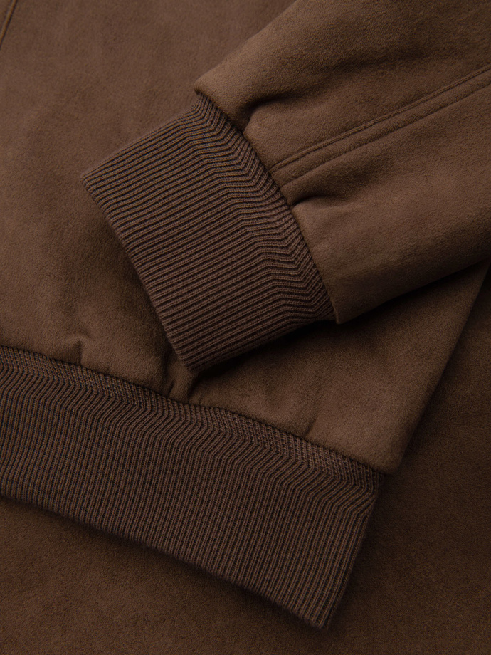 Men's imitation suede bomber jacket - brown V1 OM-JAFL-0232