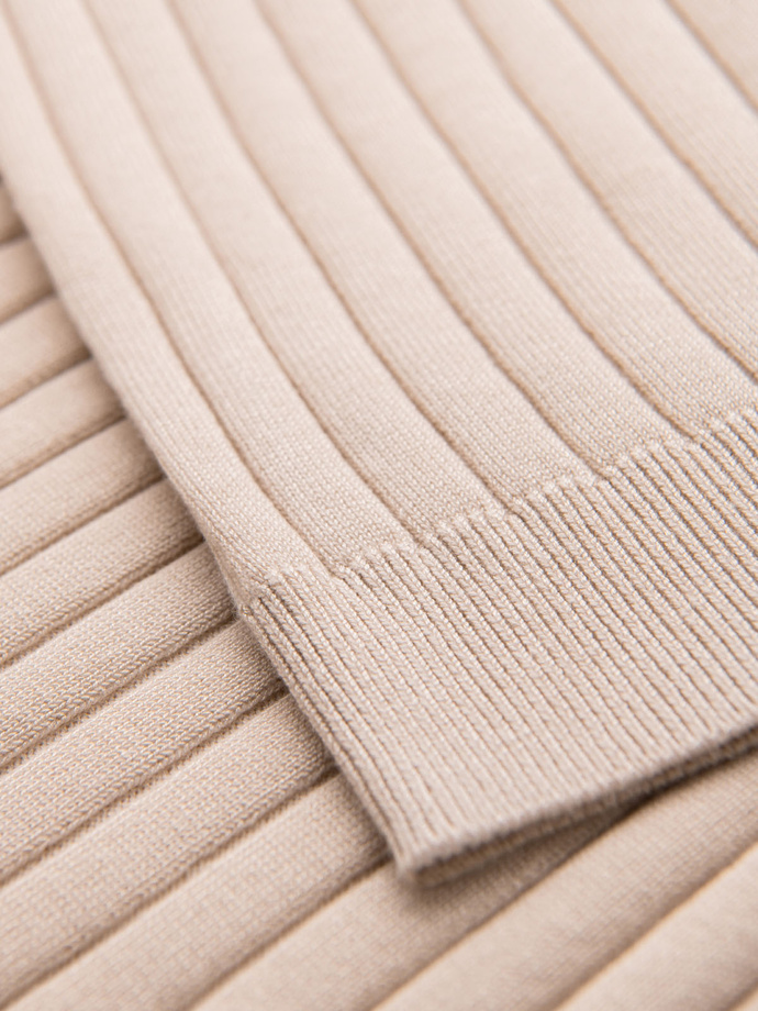 Men's SLIM FIT viscose vertical striped polo shirt - beige V2 OM-POSS-0143