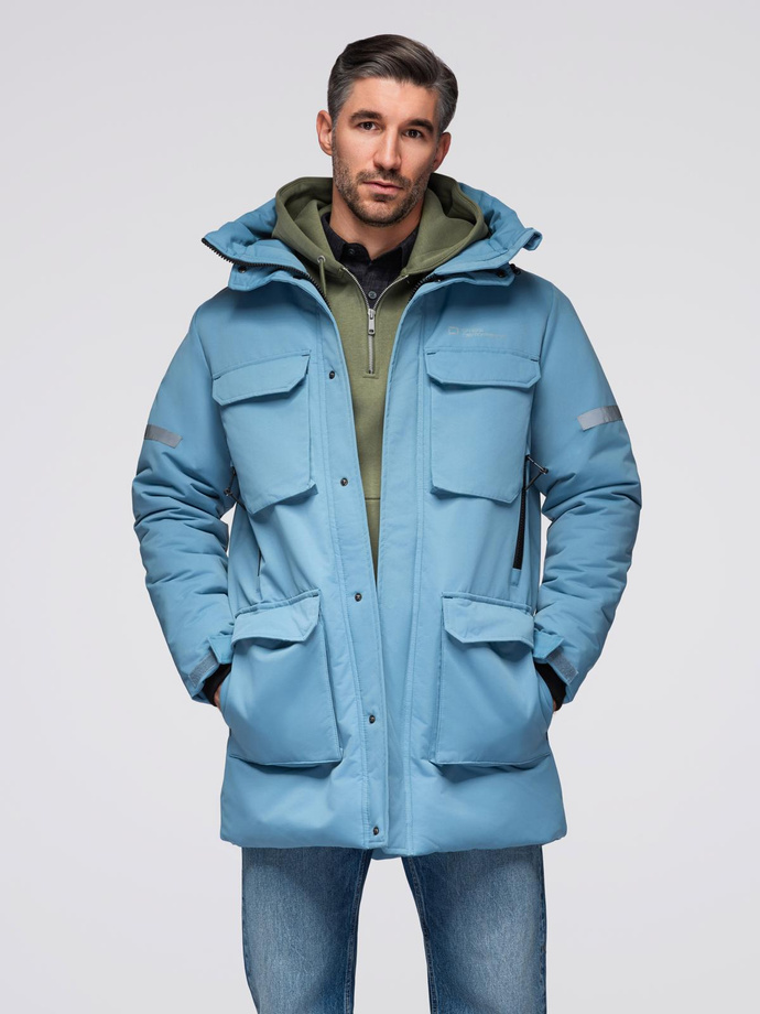 Insulated long men's jacket with reflective elements - blue V4 OM-JALJ-0169