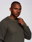 Men's contrast weave sweater with round neckline - dark olive V2 OM-SWSW-0122